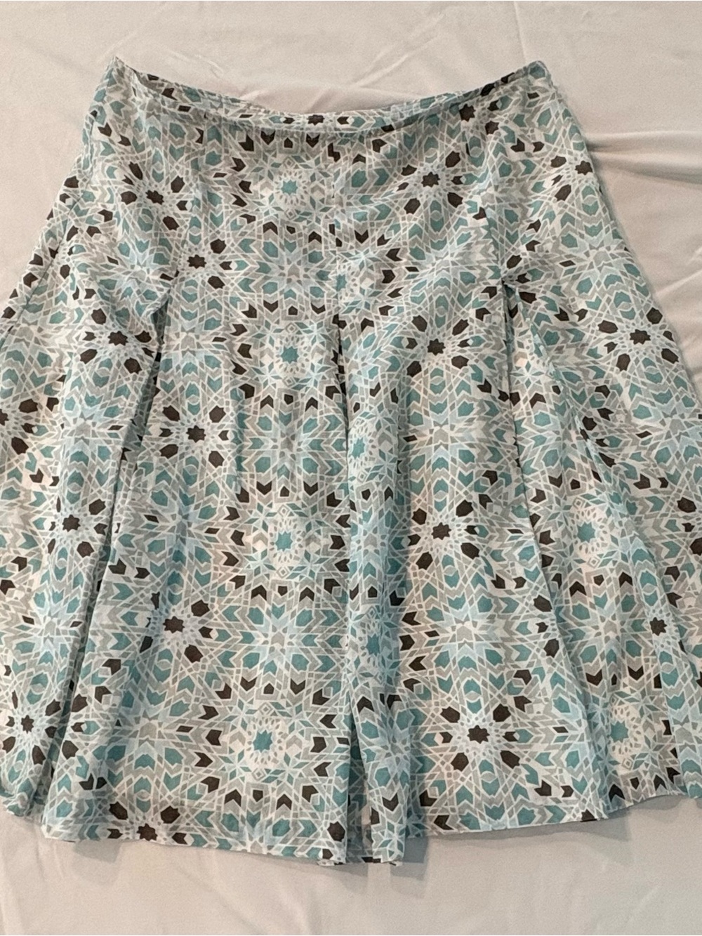 Cotton & Silk Banana Republic Aqua and Brown Patterned Circle Skirt